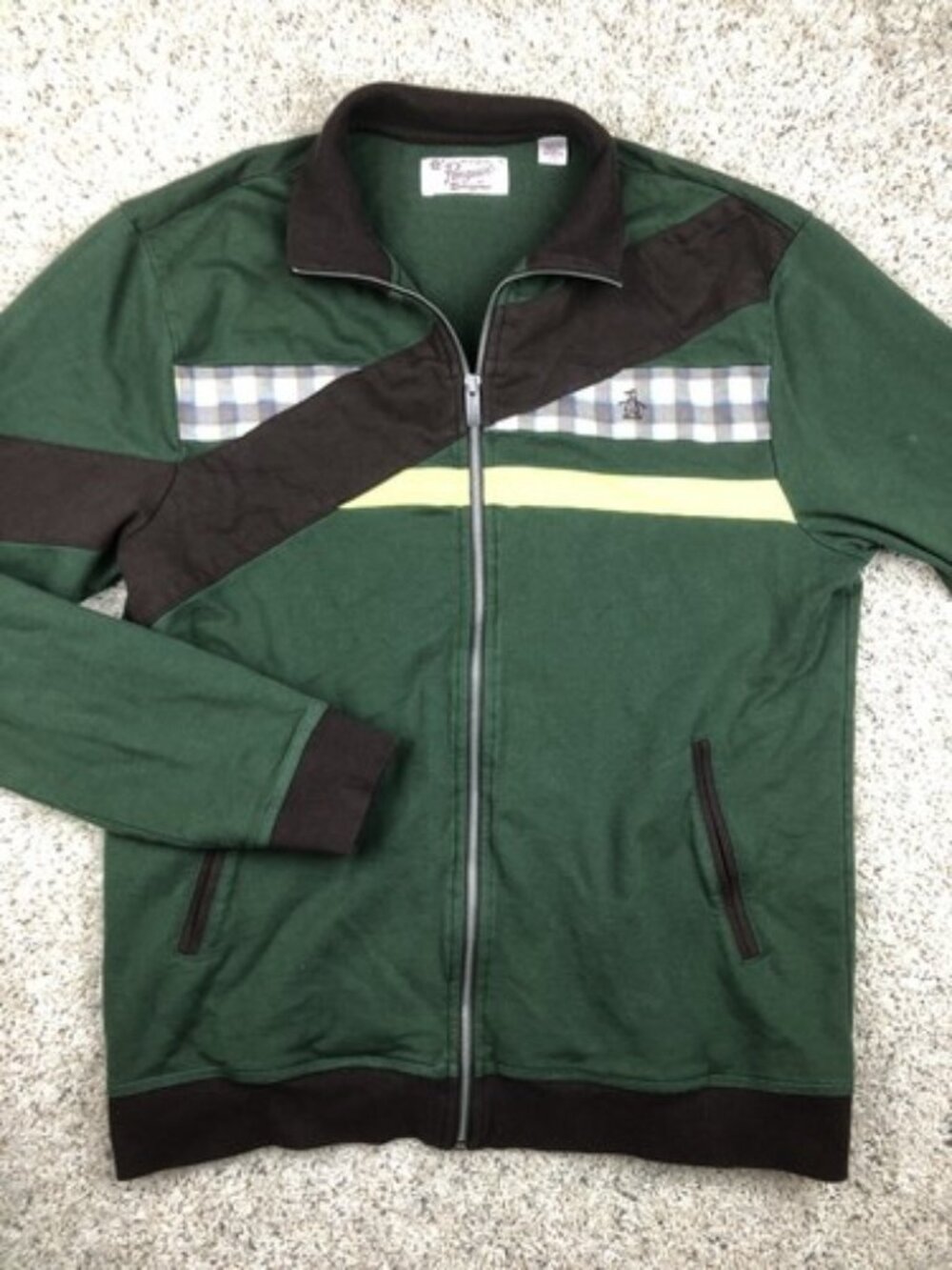 Penguin by Munsingwear Boys' Zip Front Jacket Green Yellow XL W/ Penguin Logo